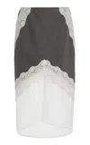 Jil Sander Lace-trimmed Wool Midi Skirt In Grey
