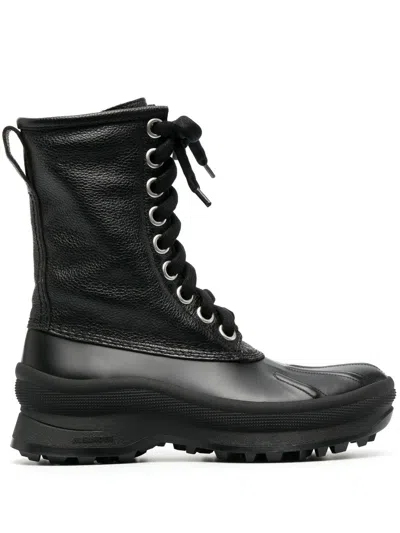 Jil Sander Lace-up Combat Boots In 黑色