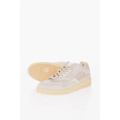 Jil Sander Lace-up Dragon Leather Sneakers With Rubber Sole In White