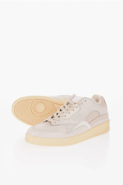 Jil Sander Lace-up Dragon Leather Sneakers With Rubber Sole In White