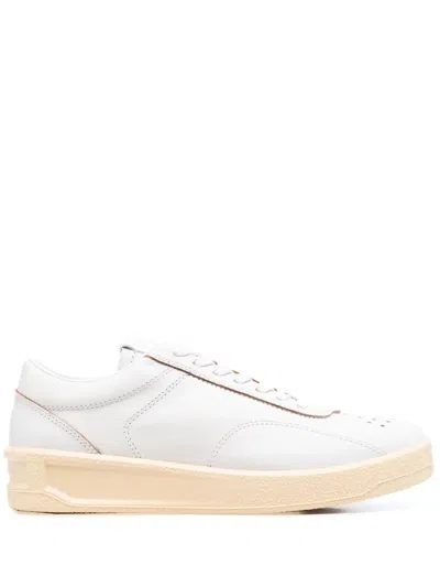 Jil Sander Lace-up Leather Sneakers In Weiss