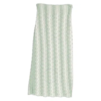 Jil Sander Ladies Acid Green Chenille-trimmed Striped Cotton-blend Midi Skirt