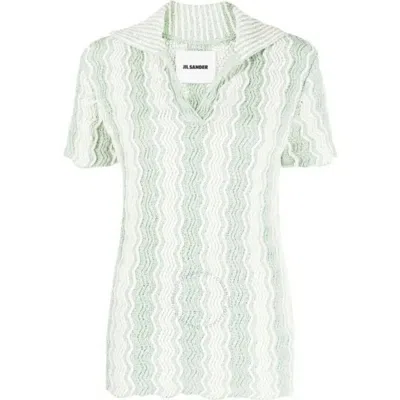 Jil Sander Ladies Acid Green Cotton-blend Knit Polo Top