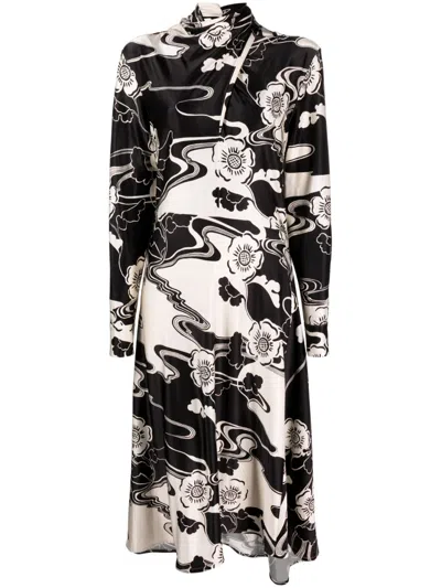 Jil Sander Floral-print Asymmetric Dress In Black