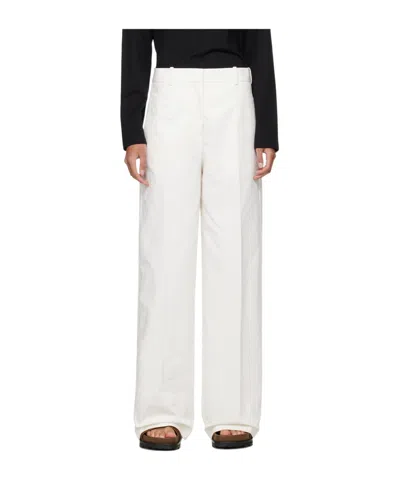 Jil Sander Laminated Belt Loop Casual Pants In White