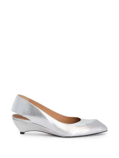 Jil Sander Laminated Leather Slingback Pumps In Silver