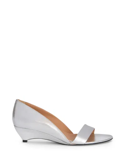 Jil Sander Metallic Leather Wedge Sandals In Gray