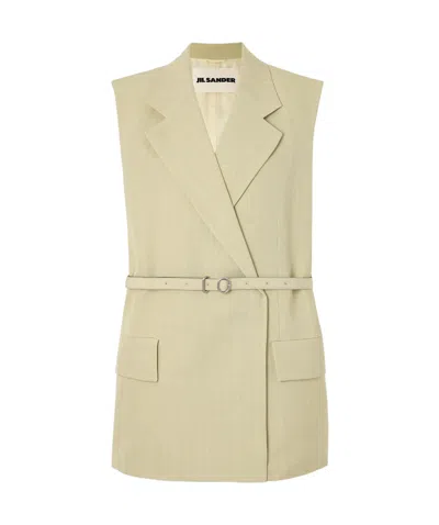 Jil Sander Belted Woven Vest In Neutrals