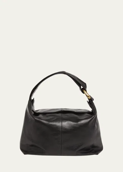 Jil Sander Large Calfskin Leather Hobo Bag In Black