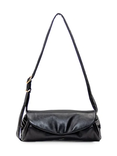 Jil Sander Cannolo Padded Large Leather Shoulder Bag In Black