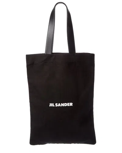 Jil Sander Large Canvas & Leather Tote In Black