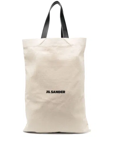 Jil Sander Large Flat Shopper In Neutral