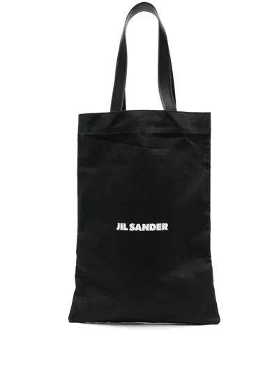Jil Sander Large Flat Shopper Tote Bag In Black