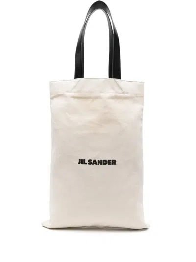 Jil Sander Large Flat Shopper Tote Bag In Neutrals
