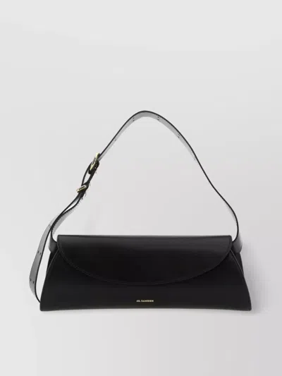 Jil Sander Large Leather Shoulder Bag Cannolo In Black