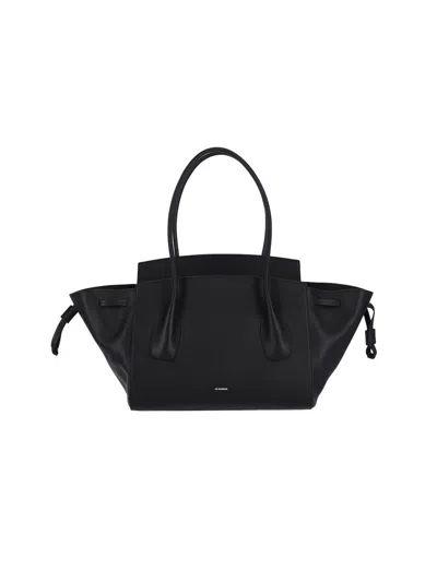 Jil Sander Large Leather Tote Bag In Black
