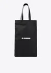 Jil Sander Black Tote Bag With Logo Print In Canvas Woman In Black