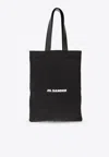 Jil Sander Black Tote Bag With Logo Print In Canvas Woman In Black