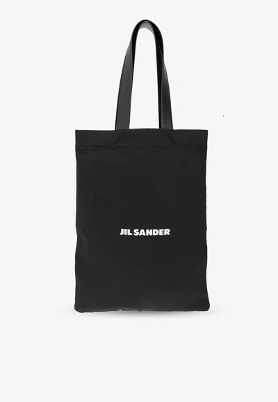 JIL SANDER LARGE LOGO PRINT FLAT TOTE BAG