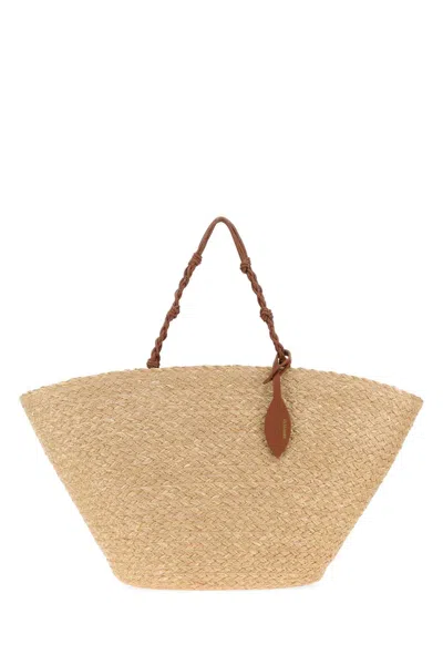 Jil Sander Large Raffia Tangle Bucket Handbag In Nude