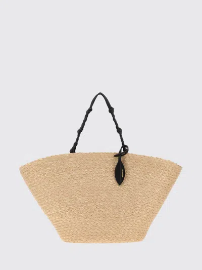 Jil Sander Large Tangle Raffia Tote Bag With Braided Handle In Neutral