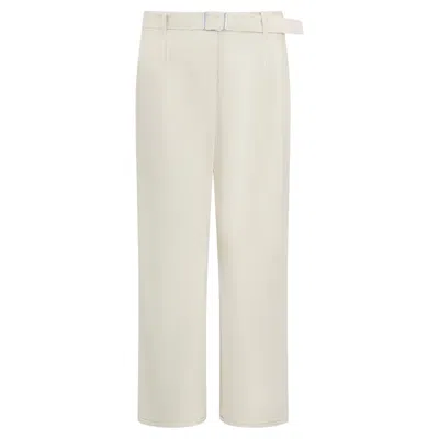 Pre-owned Jil Sander Late 1990s  Off-white Cotton Poplin Belted Wide Leg Pants It40 In Beige