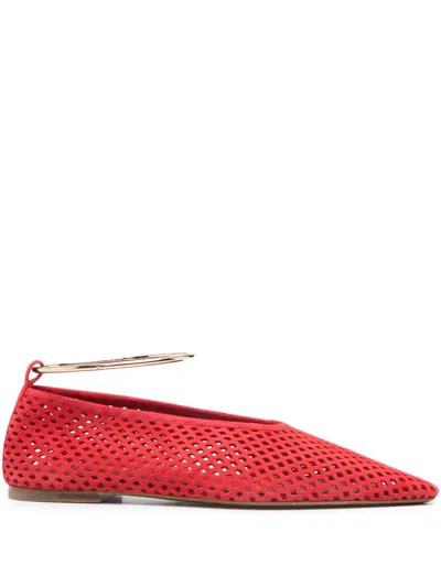 Jil Sander Lattice Ankle Strap Pumps In Red