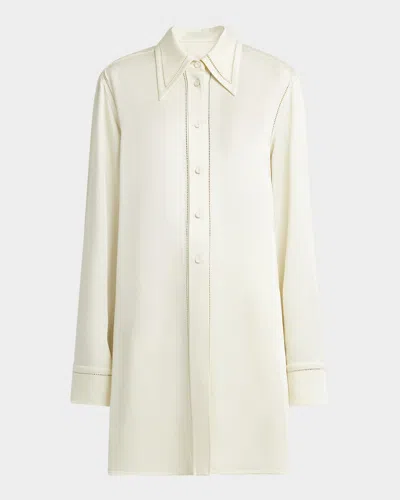 Jil Sander Lattice-inset Button-down Tunic Shirt In Natural