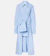 Jil Sander Bow-detailed Striped Cotton-poplin Midi Shirt Dress In Blau