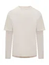 Jil Sander Layered Cotton T-shirt With Sheer Tulle Overlay In Neutral