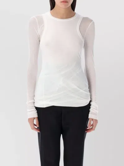 JIL SANDER LAYERED CREW NECK SHEER LONG SLEEVE TOP