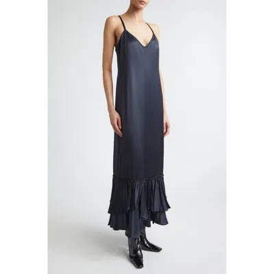 Jil Sander Layered Ruffle Hem Maxi Dress In Blue