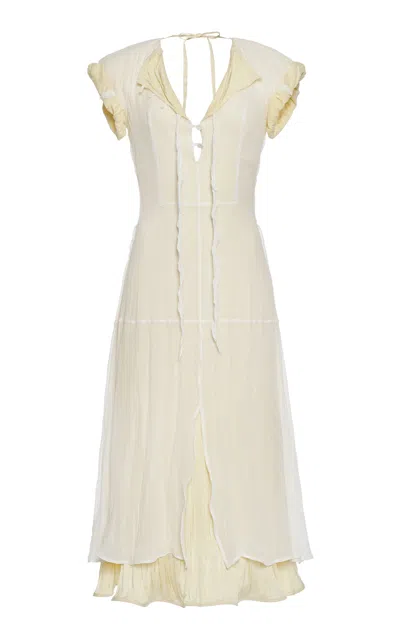 Jil Sander Layered Silk Chiffon Midi Dress In White