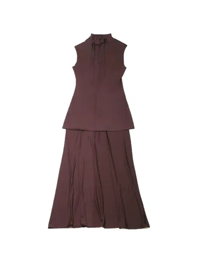 Jil Sander Layered Sleeveless Maxi Dress In Burgundy
