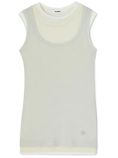 Jil Sander Layered Smooth Cotton Tank Top In White