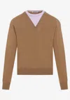 Jil Sander Brown And Lillac Double-neck Sweater In Wool Man In Beige