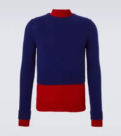 Jil Sander Two-tone Double-layer Sweater In Blue