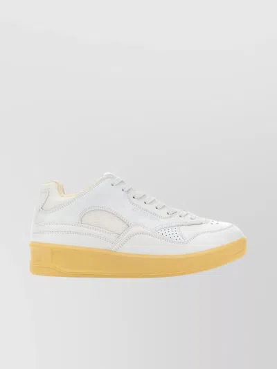 Jil Sander Leather And Fabric Sneakers With Contrast Sole In White