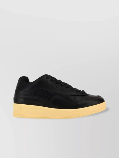Jil Sander Leather And Fabric Trainers With Contrast Sole In Yellow