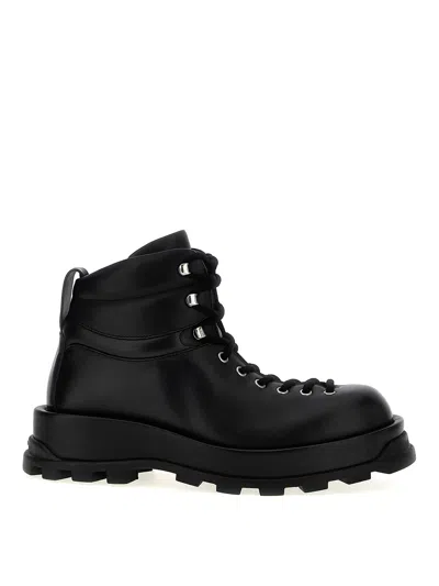 Jil Sander Leather Ankle Boots In Black