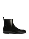 Jil Sander Leather Ankle Boots Flat Sole Pull Tab In Black