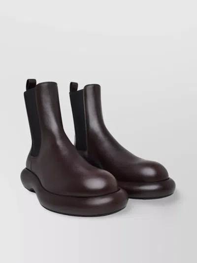 Jil Sander Leather Ankle Boots Chunky Sole In Brown