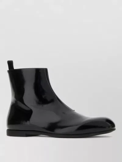 JIL SANDER LEATHER ANKLE BOOTS FLAT SOLE PULL TAB
