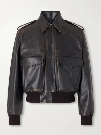 Jil Sander Long-sleeve Leather Jacket With A Shirt Collar In Black