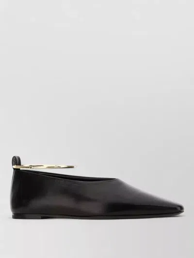 Jil Sander Leather Ballerina Flats Pointed Toe Ankle Strap In Black