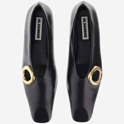 Jil Sander Leather Ballerinas In Black