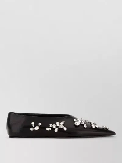 Jil Sander Leather Ballerinas Pointed Toe Embellished Design In Black