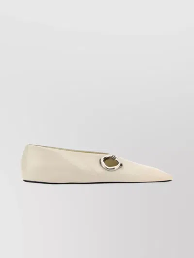 Jil Sander Leather Ballerinas With Metal Detail And Pointed Toe In Neutral