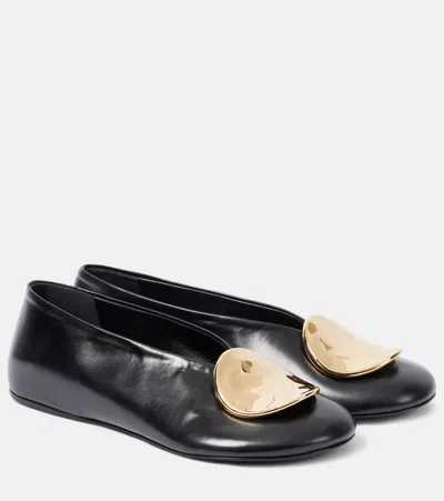 Jil Sander Leather Ballet Flats In Black