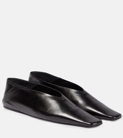 Jil Sander Leather Ballet Flats In Black
